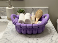 Fluted Vanity Basket with Handles — example colour. Includes: One finished printed item; display accessories excluded. Approximate dimensions (Width × Depth × Height): 1 supplied: 205.4 × 200.8 × 94 mm.