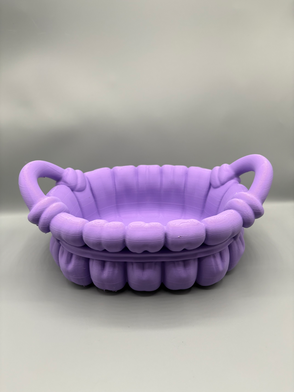 Fluted Vanity Basket with Handles — example colour. Includes: One finished printed item; display accessories excluded. Approximate dimensions (Width × Depth × Height): 1 supplied: 205.4 × 200.8 × 94 mm.