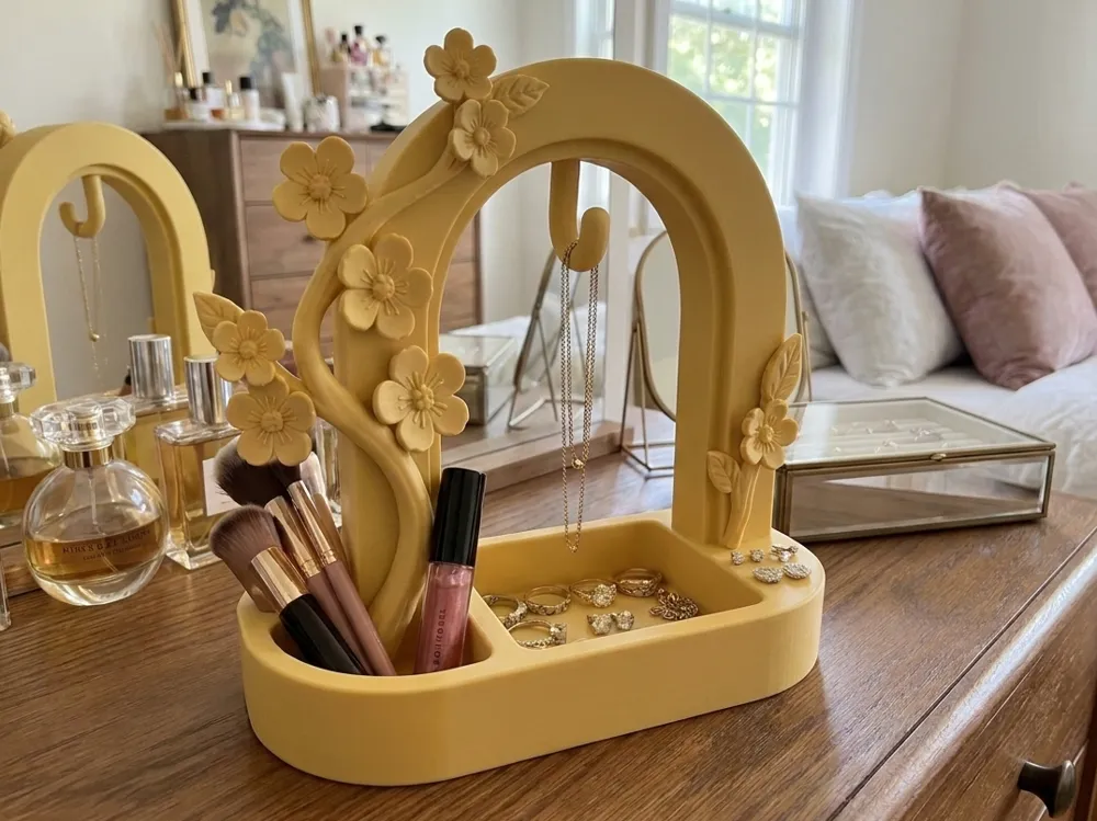Floral Jewellery & Makeup Organiser — example colour. Includes: One finished printed item; display accessories excluded. Approximate dimensions (Width × Depth × Height): 1 supplied: 182.7 × 108.7 × 179.2 mm.