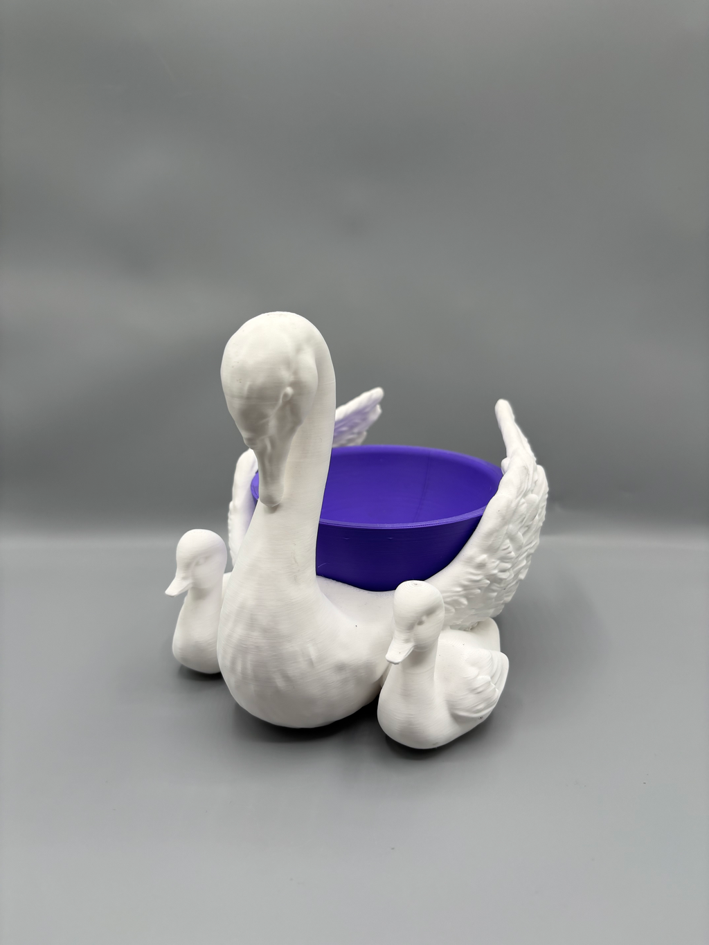 Swan & Cygnet Jewellery Dish — example colour. Includes: One finished printed item; display accessories excluded. Approximate dimensions (Width × Depth × Height): 1 supplied: 177.9 × 127 × 137.2 mm.