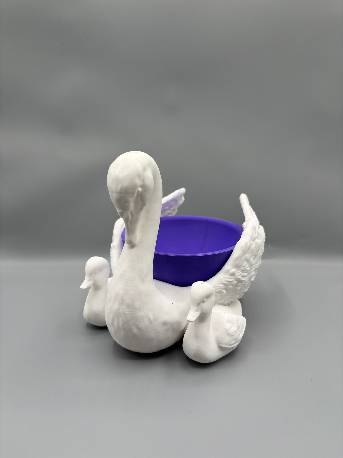 Swan & Cygnet Jewellery Dish — example colour. Includes: One finished printed item; display accessories excluded. Approximate dimensions (Width × Depth × Height): 1 supplied: 177.9 × 127 × 137.2 mm.