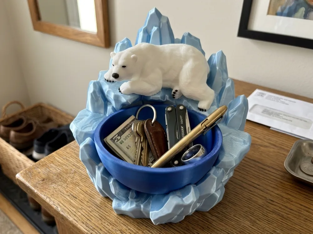 Polar Bear Glacier Catchall Tray — example colour. Includes: One finished printed item; display accessories excluded. Approximate dimensions (Width × Depth × Height): 1 supplied: 166.6 × 165.1 × 152.9 mm.