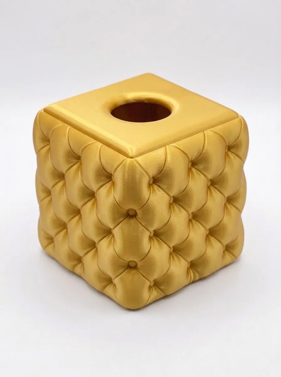 Tufted Square Tissue Box Cover — example colour. Includes: One finished printed item; display accessories excluded. Approximate dimensions (Width × Depth × Height): 1 supplied: 192.3 × 189.4 × 134.7 mm.