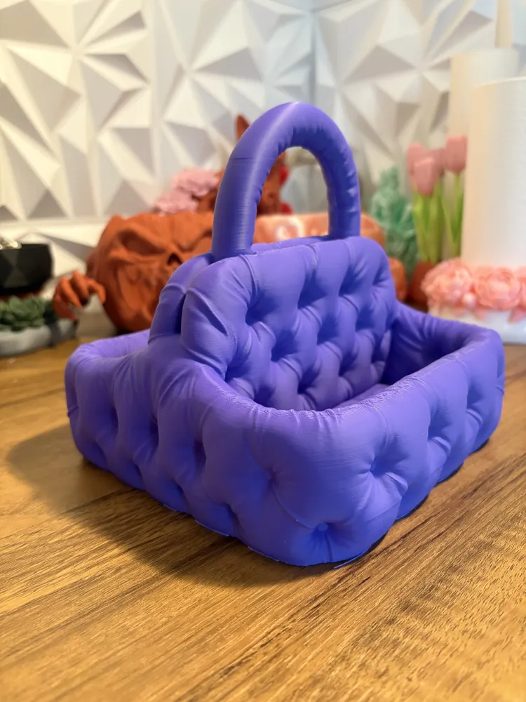 Tufted Caddy Basket with Handle — example colour. Includes: One finished printed item; display accessories excluded. Approximate dimensions (Width × Depth × Height): 1 supplied: 185.4 × 181 × 163.2 mm.