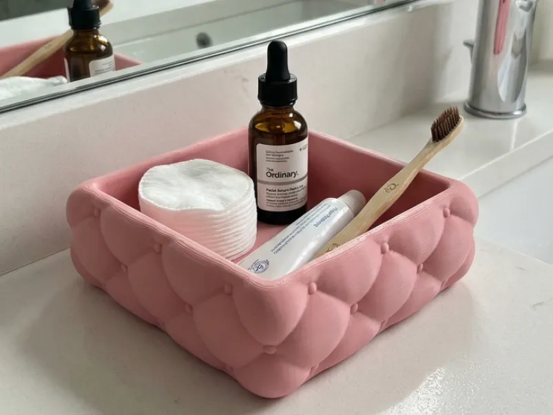 Diamond Quilted Vanity Tray — example colour. Includes: One finished printed item; display accessories excluded. Approximate dimensions (Width × Depth × Height): 1 supplied: 177.8 × 177.8 × 51.3 mm.