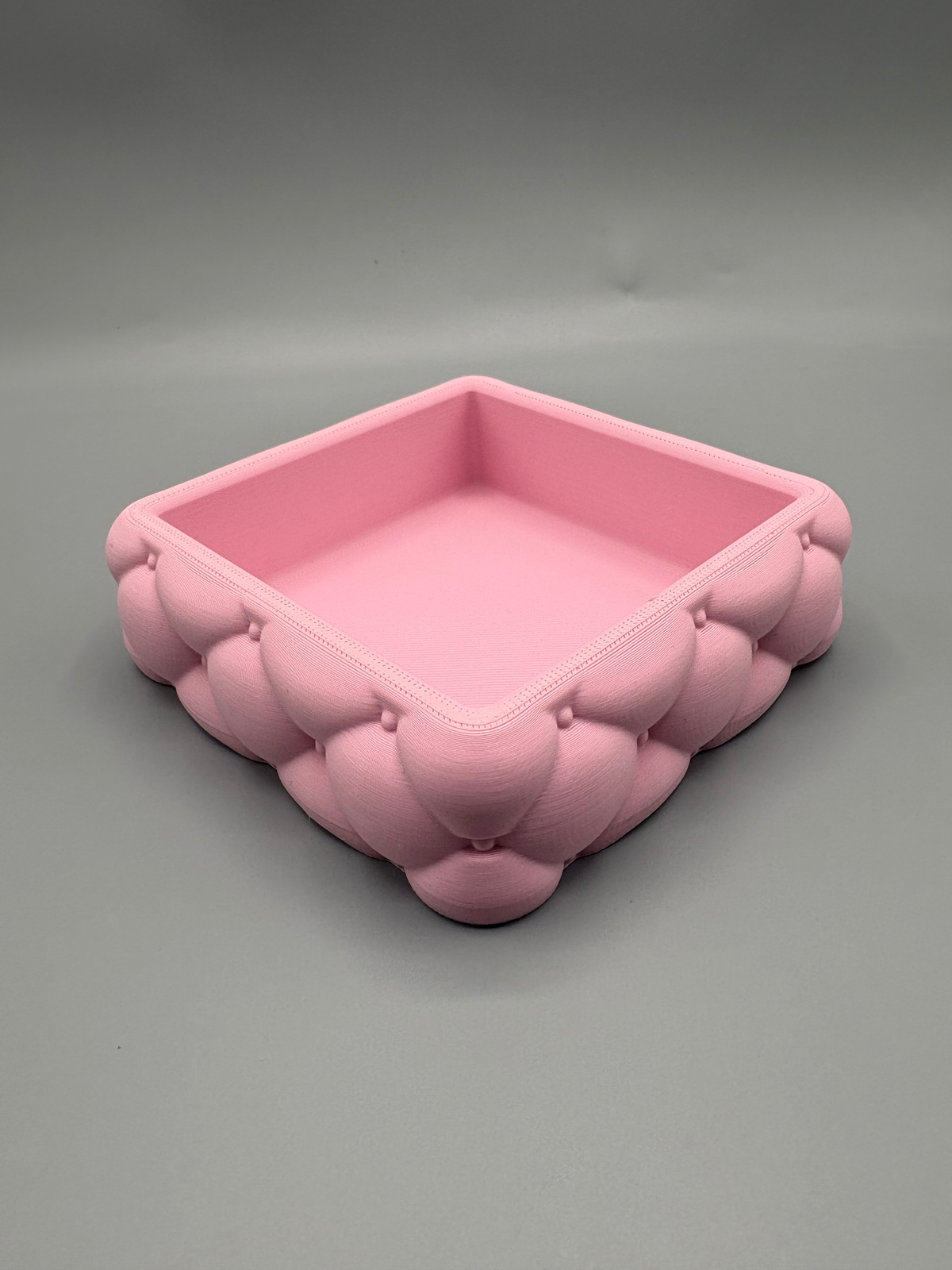 Diamond Quilted Vanity Tray — example colour. Includes: One finished printed item; display accessories excluded. Approximate dimensions (Width × Depth × Height): 1 supplied: 177.8 × 177.8 × 51.3 mm.