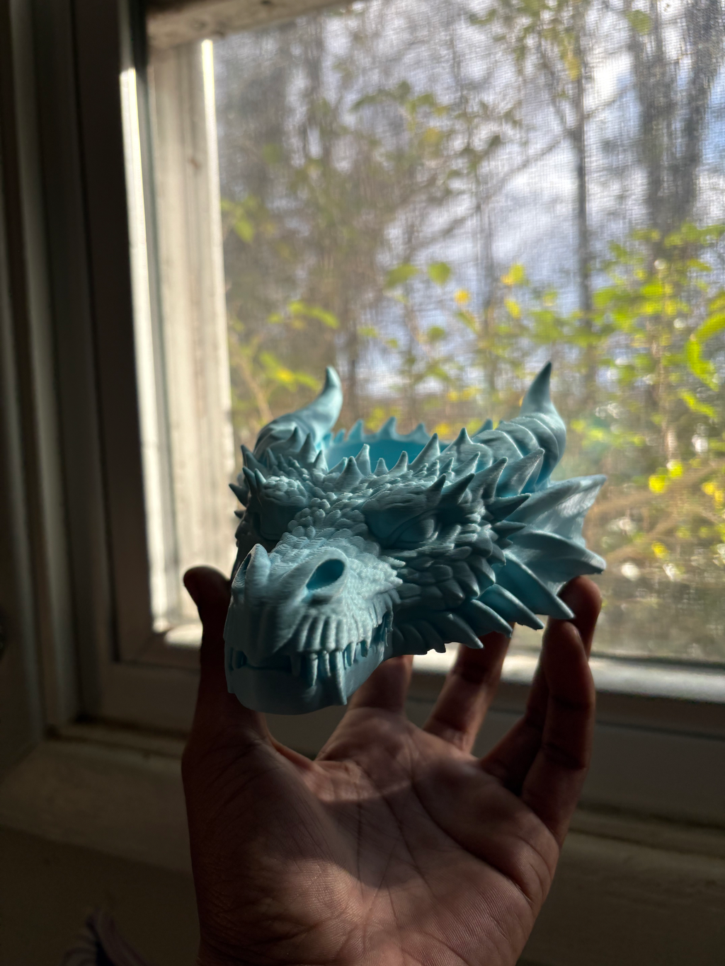 Horned Dragon Head Catchall Tray — example colour. Includes: One finished item supplied; display accessories are excluded. Approximate dimensions (Width × Depth × Height): 1 supplied: 177.8 × 144 × 85.6 mm.