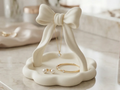Ribbon Bow Stand & Scalloped Jewellery Tray — example colour. Includes: One finished item supplied; display accessories are excluded. Approximate dimensions (Width × Depth × Height): 1 supplied: 144.5 × 143.6 × 139.7 mm.