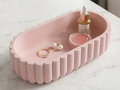 Scalloped Oval Vanity Catchall Tray — example colour. Includes: One finished item supplied; display accessories are excluded. Approximate dimensions (Width × Depth × Height): 1 supplied: 127 × 63 × 33.5 mm.