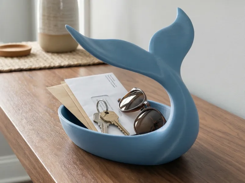 Whale Tail Coastal Catchall Tray — example colour. Includes: One finished item supplied; display accessories are excluded. Approximate dimensions (Width × Depth × Height): 1 supplied: 165.1 × 133.6 × 121.4 mm.