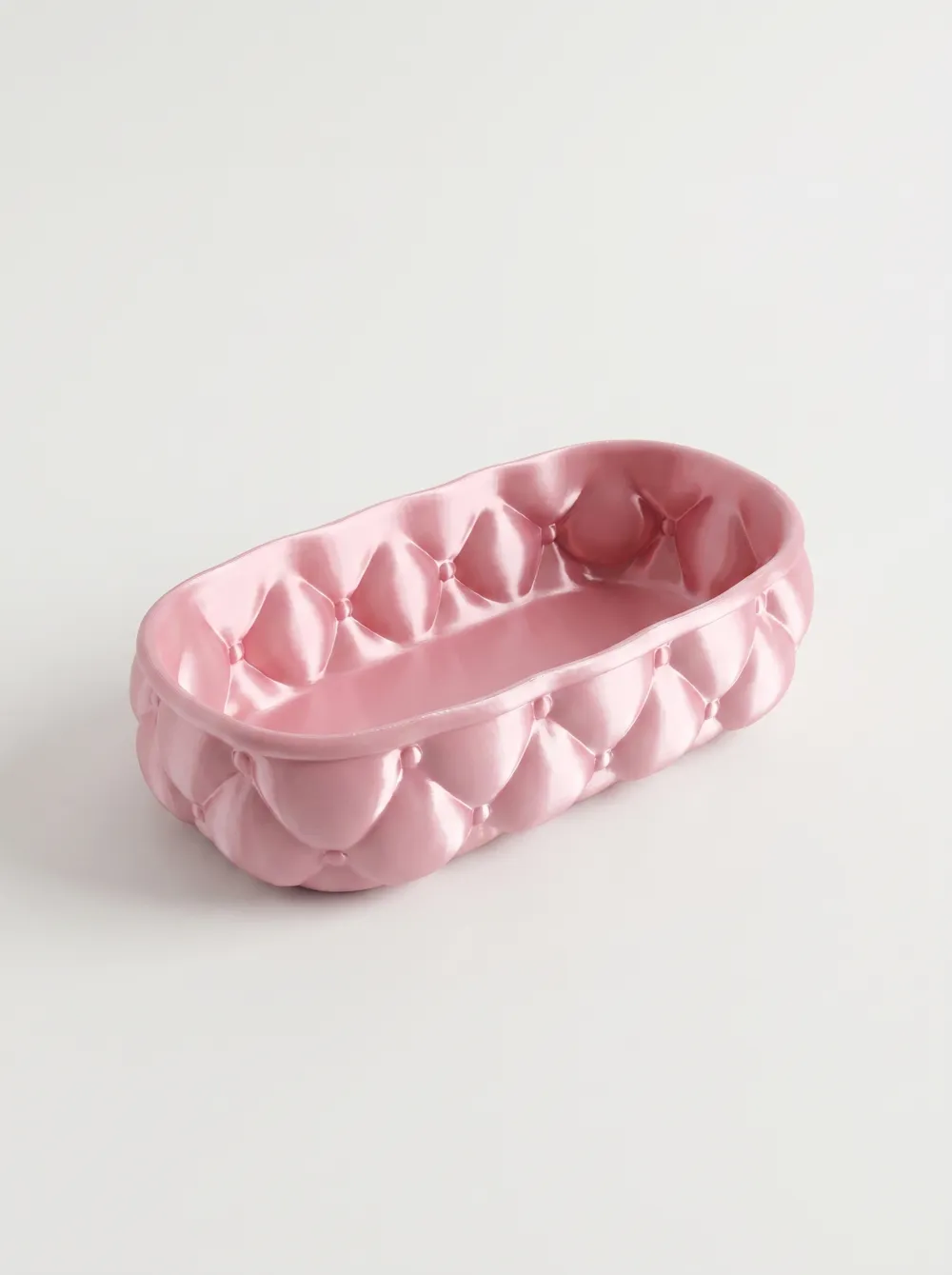 Button-Tufted Deep Vanity Tray — example colour. Includes: One finished item supplied; display accessories are excluded. Approximate dimensions (Width × Depth × Height): 1 supplied: 177.7 × 88.9 × 44.9 mm.