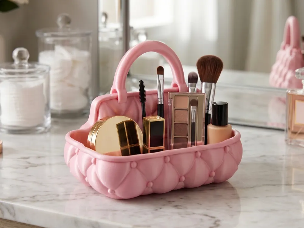Handled Quilted Vanity Catchall — example colour. Includes: One finished item supplied; display accessories are excluded. Approximate dimensions (Width × Depth × Height): 1 supplied: 152.4 × 97.1 × 139.8 mm.