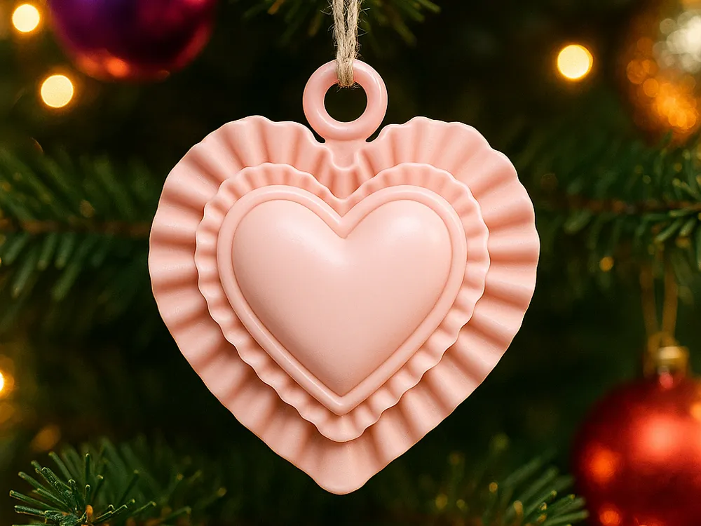 Layered Heart Hanging Ornament — example colour. Includes: One finished item supplied; display accessories are excluded. Approximate dimensions (Width × Depth × Height): 1 supplied: 100 × 87.9 × 16.5 mm.