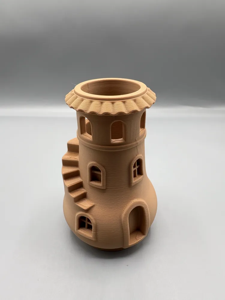 Fairy Tower House Decorative Vase — example colour. Includes: One finished item supplied; display accessories are excluded. Approximate dimensions (Width × Depth × Height): 1 supplied: 69.9 × 69.9 × 118.6 mm.
