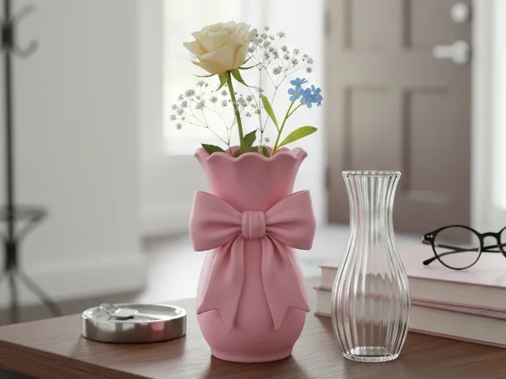 Sculptural Ribbon Bow Decorative Vase — example colour. Includes: One finished item supplied; display accessories are excluded. Approximate dimensions (Width × Depth × Height): 1 supplied: 91 × 88.9 × 165.1 mm.
