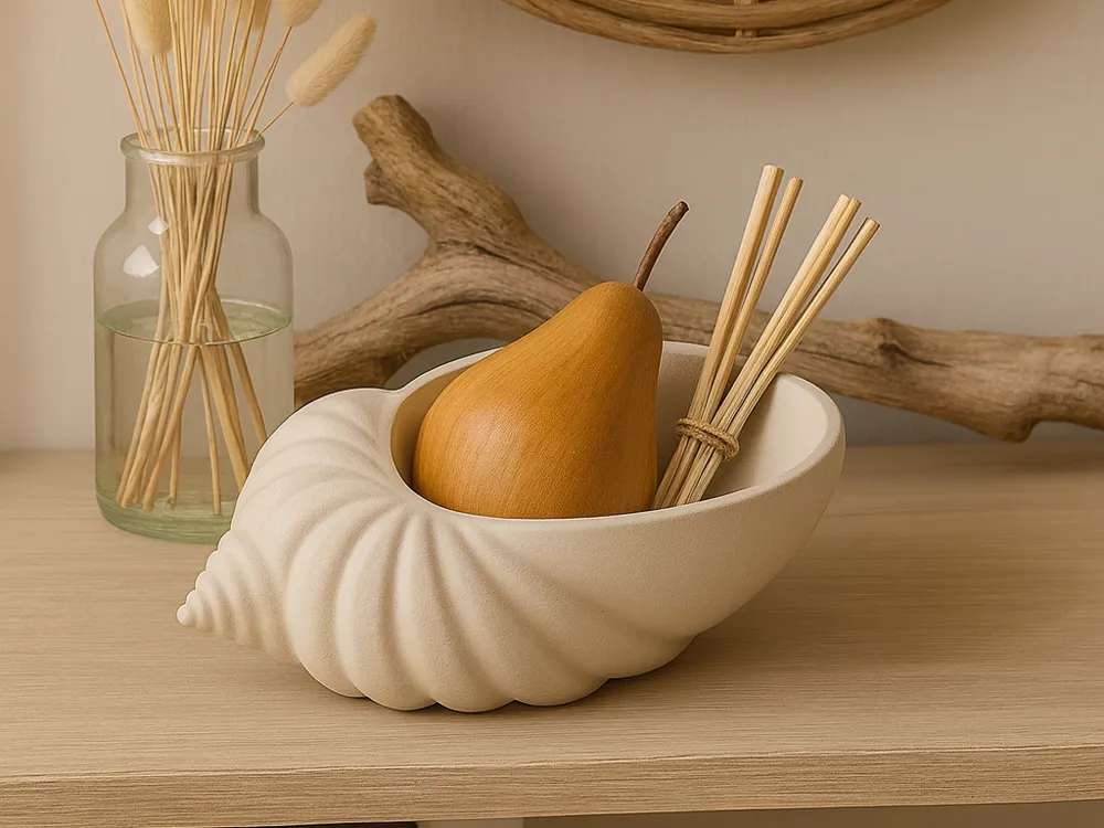 Ridged Coastal Seashell Catchall Bowl — example colour. Includes: One finished item supplied; display accessories are excluded. Approximate dimensions (Width × Depth × Height): 1 supplied: 177.8 × 103.6 × 61 mm.