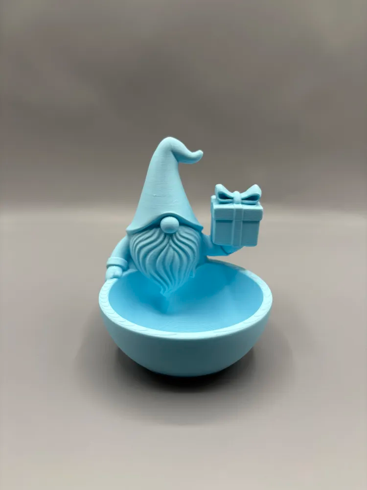 Christmas Gnome Wrapped-Treat Bowl — example colour. Includes: One finished item supplied; display accessories are excluded. Approximate dimensions (Width × Depth × Height): 1 supplied: 136.9 × 127 × 156.1 mm.