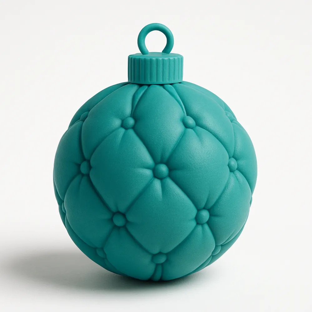 Button-Tufted Christmas Bauble — example colour. Includes: One finished item supplied; display accessories are excluded. Approximate dimensions (Width × Depth × Height): 1 supplied: 81.6 × 81.6 × 97.4 mm.