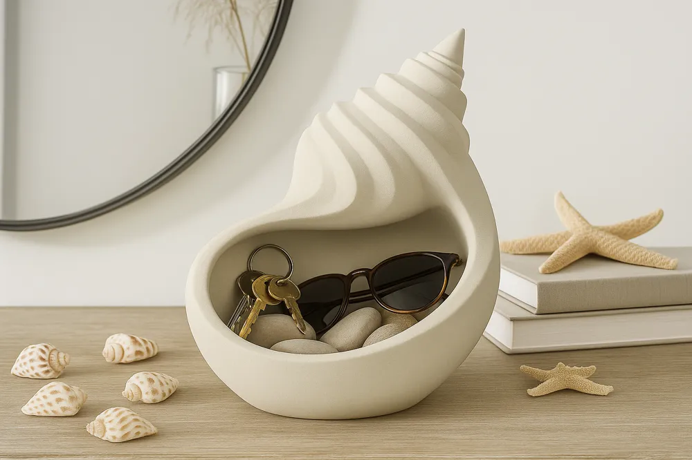 Smooth Spiral Seashell Catchall Tray — example colour. Includes: One finished item supplied; display accessories are excluded. Approximate dimensions (Width × Depth × Height): 1 supplied: 125.5 × 114.3 × 134.3 mm.