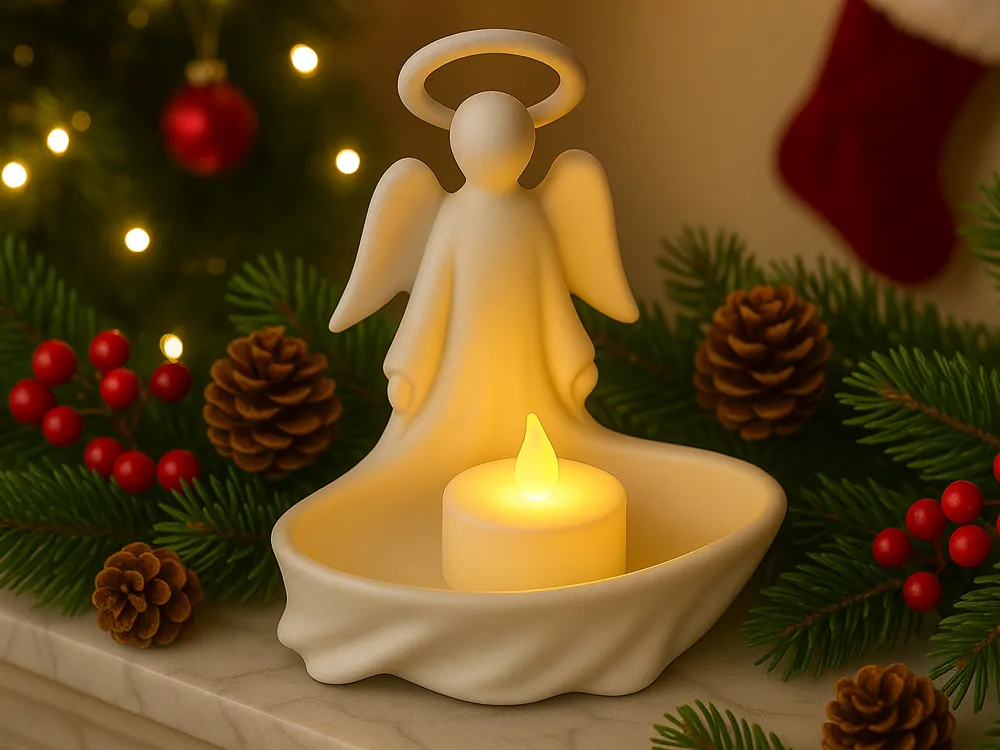 Angel Wings LED Tea Light Holder — example colour. Includes: One finished item supplied; display accessories are excluded. Approximate dimensions (Width × Depth × Height): 1 supplied: 95.6 × 67.7 × 101.6 mm.