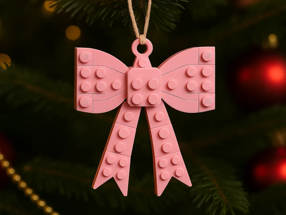 Stacked Brick-Style Bow Ornament — example colour. Includes: One finished item supplied; display accessories are excluded. Approximate dimensions (Width × Depth × Height): 1 supplied: 101.6 × 82.6 × 15.2 mm.
