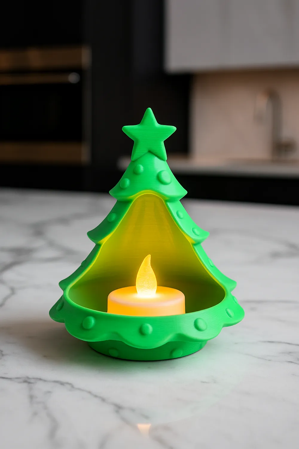 Star-Topped Christmas Tree Treat Holder — example colour. Includes: One finished item supplied; display accessories are excluded. Approximate dimensions (Width × Depth × Height): 1 supplied: 114.3 × 112.8 × 136 mm.