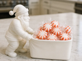 Santa Pulling Basket Wrapped-Treat Holder — example colour. Includes: One finished item supplied; display accessories are excluded. Approximate dimensions (Width × Depth × Height): 1 supplied: 186.8 × 88.9 × 136.1 mm.