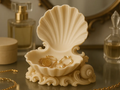 Ornate Base Seashell Jewellery Dish — example colour. Includes: One finished item supplied; display accessories are excluded. Approximate dimensions (Width × Depth × Height): 1 supplied: 123.5 × 114.3 × 112.3 mm.