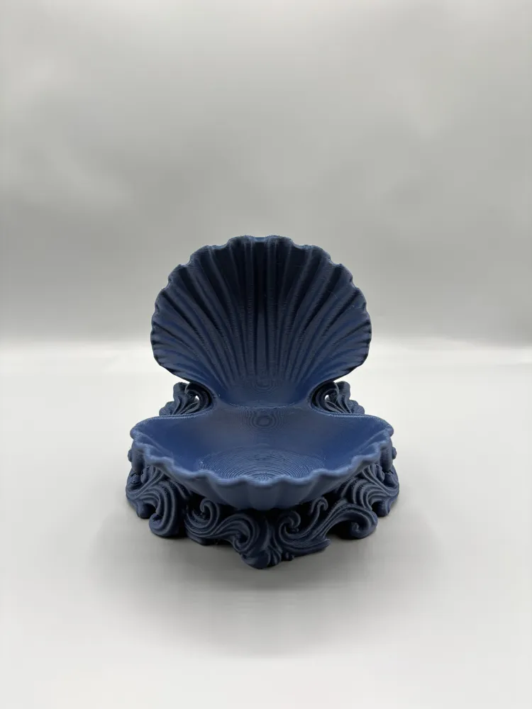 Ornate Base Seashell Jewellery Dish — example colour. Includes: One finished item supplied; display accessories are excluded. Approximate dimensions (Width × Depth × Height): 1 supplied: 123.5 × 114.3 × 112.3 mm.