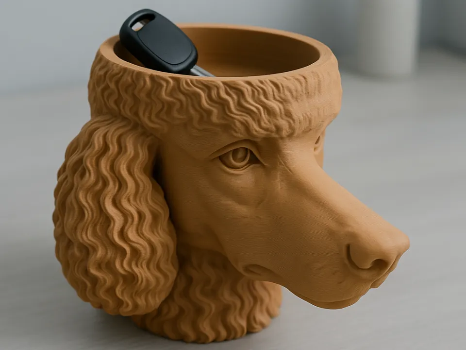 Poodle Head Decorative Catchall Bowl — example colour. Includes: One finished item supplied; display accessories are excluded. Approximate dimensions (Width × Depth × Height): 1 supplied: 148.4 × 129.3 × 127 mm.
