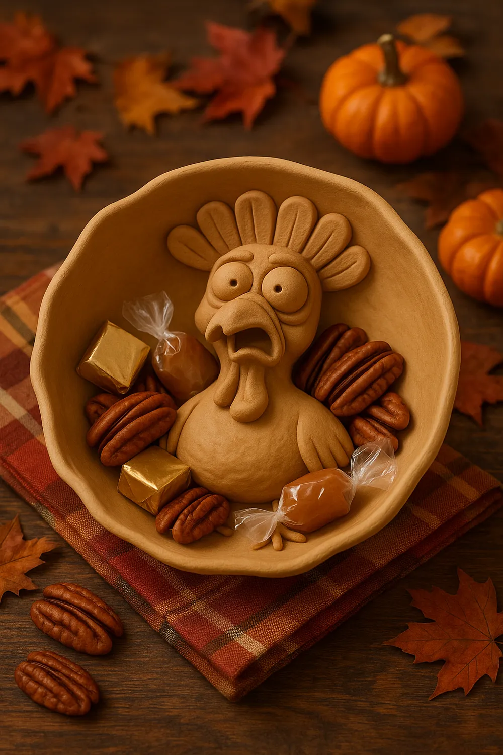 Turkey Holiday Catchall Bowl — example colour. Includes: One finished item supplied; display accessories are excluded. Approximate dimensions (Width × Depth × Height): 1 supplied: 152.4 × 152.4 × 35.2 mm.