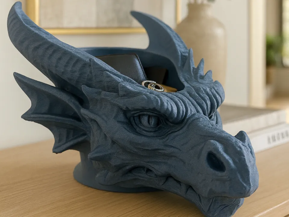 Detailed Dragon Head Catchall Bowl — example colour. Includes: One finished item supplied; display accessories are excluded. Approximate dimensions (Width × Depth × Height): 1 supplied: 213.1 × 170.1 × 152.4 mm.