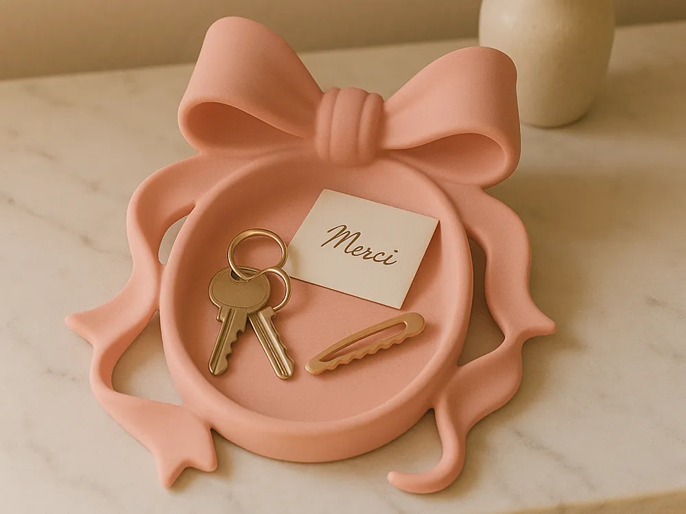 Flowing Bow Entryway Catchall Tray — example colour. Includes: One finished item supplied; display accessories are excluded. Approximate dimensions (Width × Depth × Height): 1 supplied: 157.5 × 143.4 × 33.1 mm.
