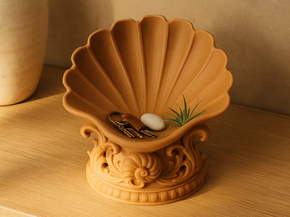 Mediterranean Shell Catchall Bowl — example colour. Includes: One finished item supplied; display accessories are excluded. Approximate dimensions (Width × Depth × Height): 1 supplied: 114.3 × 105.1 × 107.7 mm.