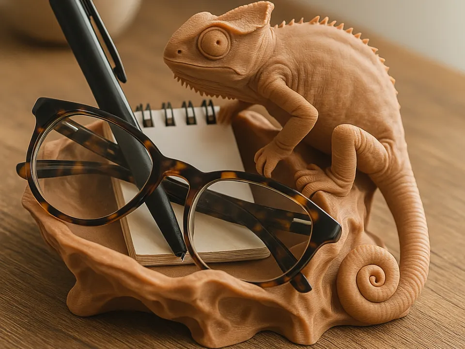 Chameleon Sculptural Catchall Bowl — example colour. Includes: One finished item supplied; display accessories are excluded. Approximate dimensions (Width × Depth × Height): 1 supplied: 140.1 × 127 × 90 mm.