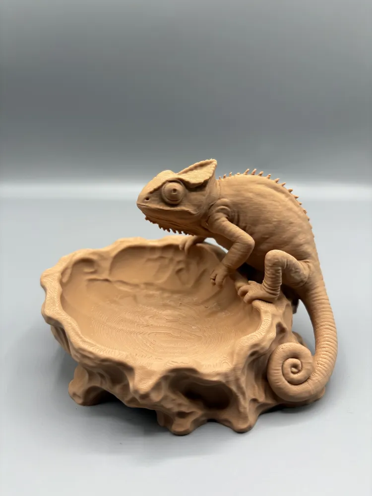 Chameleon Sculptural Catchall Bowl — example colour. Includes: One finished item supplied; display accessories are excluded. Approximate dimensions (Width × Depth × Height): 1 supplied: 140.1 × 127 × 90 mm.