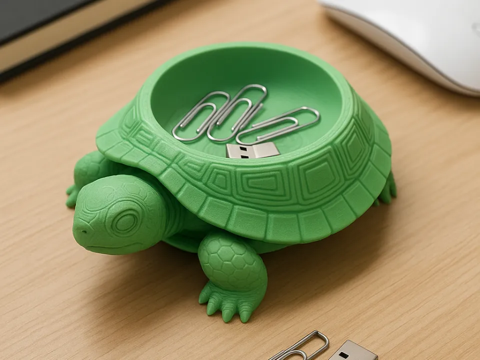 Turtle Desk Companion Storage Bowl — example colour. Includes: One finished item supplied; display accessories are excluded. Approximate dimensions (Width × Depth × Height): 1 supplied: 133.2 × 101.6 × 44.8 mm.