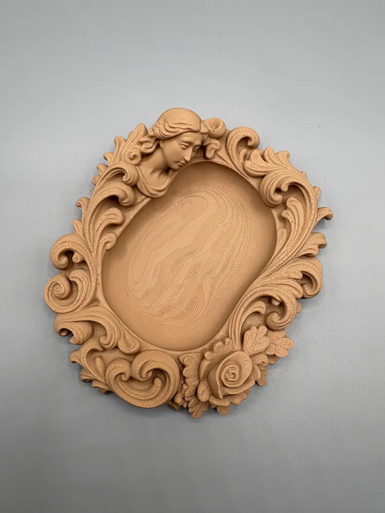 Baroque Woman & Rose Catchall Tray — example colour. Includes: One finished item supplied; display accessories are excluded. Approximate dimensions (Width × Depth × Height): 1 supplied: 162.6 × 140.9 × 42.7 mm.