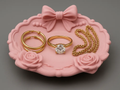 Ribbon Bow & Twin Rose Jewellery Dish — example colour. Includes: One finished item supplied; display accessories are excluded. Approximate dimensions (Width × Depth × Height): 1 supplied: 127.1 × 127 × 39.3 mm.