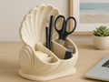 Coastal Shell Stationery Organiser — example colour. Includes: One finished item supplied; display accessories are excluded. Approximate dimensions (Width × Depth × Height): 1 supplied: 145.8 × 124.8 × 177.4 mm.