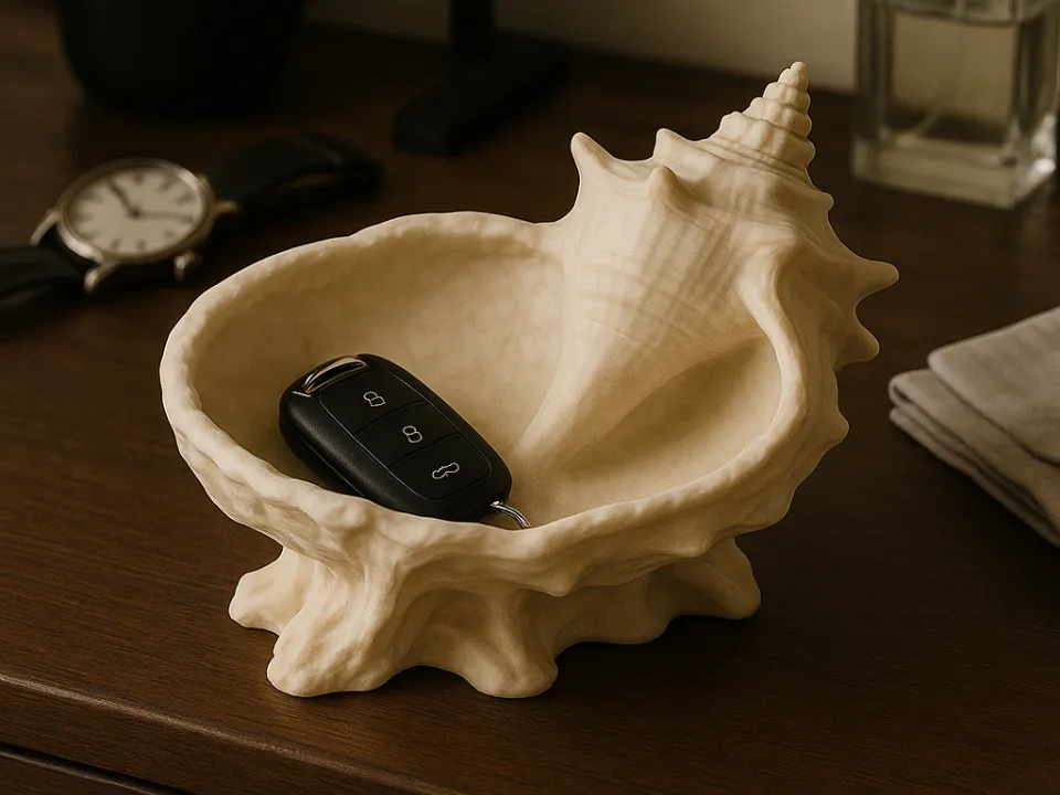 Coastal Conch Shell Catchall Bowl — example colour. Includes: One finished item supplied; display accessories are excluded. Approximate dimensions (Width × Depth × Height): 1 supplied: 163.3 × 139.3 × 101.6 mm.