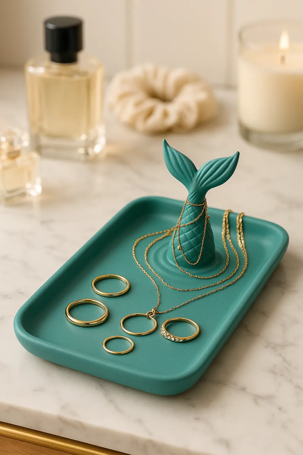 Mermaid Tail Ripple Jewellery Tray — example colour. Includes: One finished item supplied; display accessories are excluded. Approximate dimensions (Width × Depth × Height): 1 supplied: 177.8 × 103.2 × 74.5 mm.