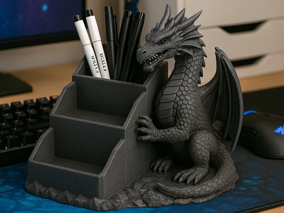 Dragon Tiered Desk Organiser — example colour. Includes: One finished item supplied; display accessories are excluded. Approximate dimensions (Width × Depth × Height): 1 supplied: 162.7 × 154 × 139.7 mm.