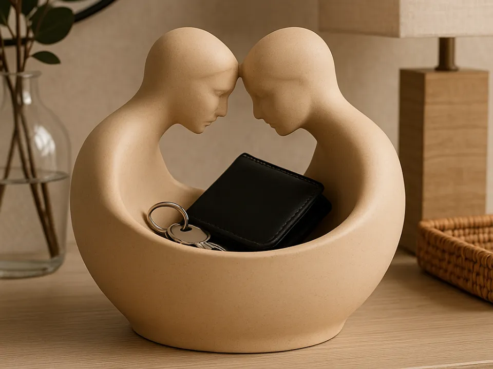 Abstract Embrace Catchall Bowl — example colour. Includes: One finished item supplied; display accessories are excluded. Approximate dimensions (Width × Depth × Height): 1 supplied: 134 × 133.4 × 127 mm.