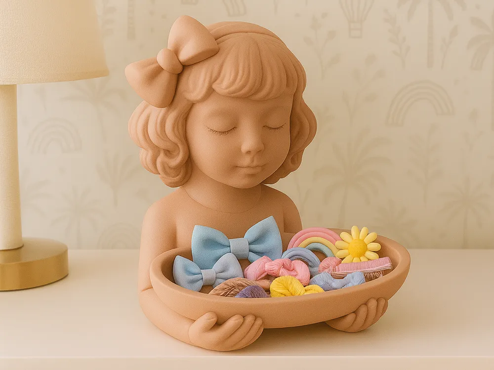 Storybook Hair Accessory Catchall Tray — example colour. Includes: One finished item supplied; display accessories are excluded. Approximate dimensions (Width × Depth × Height): 1 supplied: 128.5 × 106.3 × 127 mm.