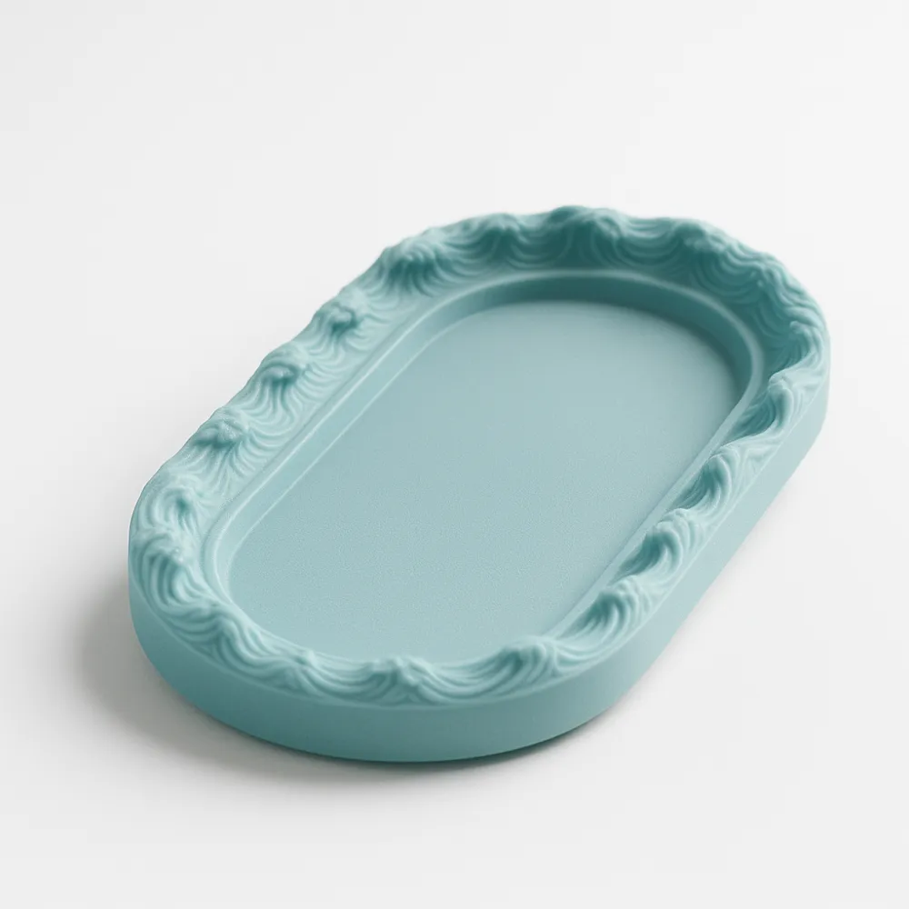 Ocean Wave Oval Jewellery Catchall — example colour. Includes: One finished item supplied; display accessories are excluded. Approximate dimensions (Width × Depth × Height): 1 supplied: 152.4 × 92.5 × 20.3 mm.