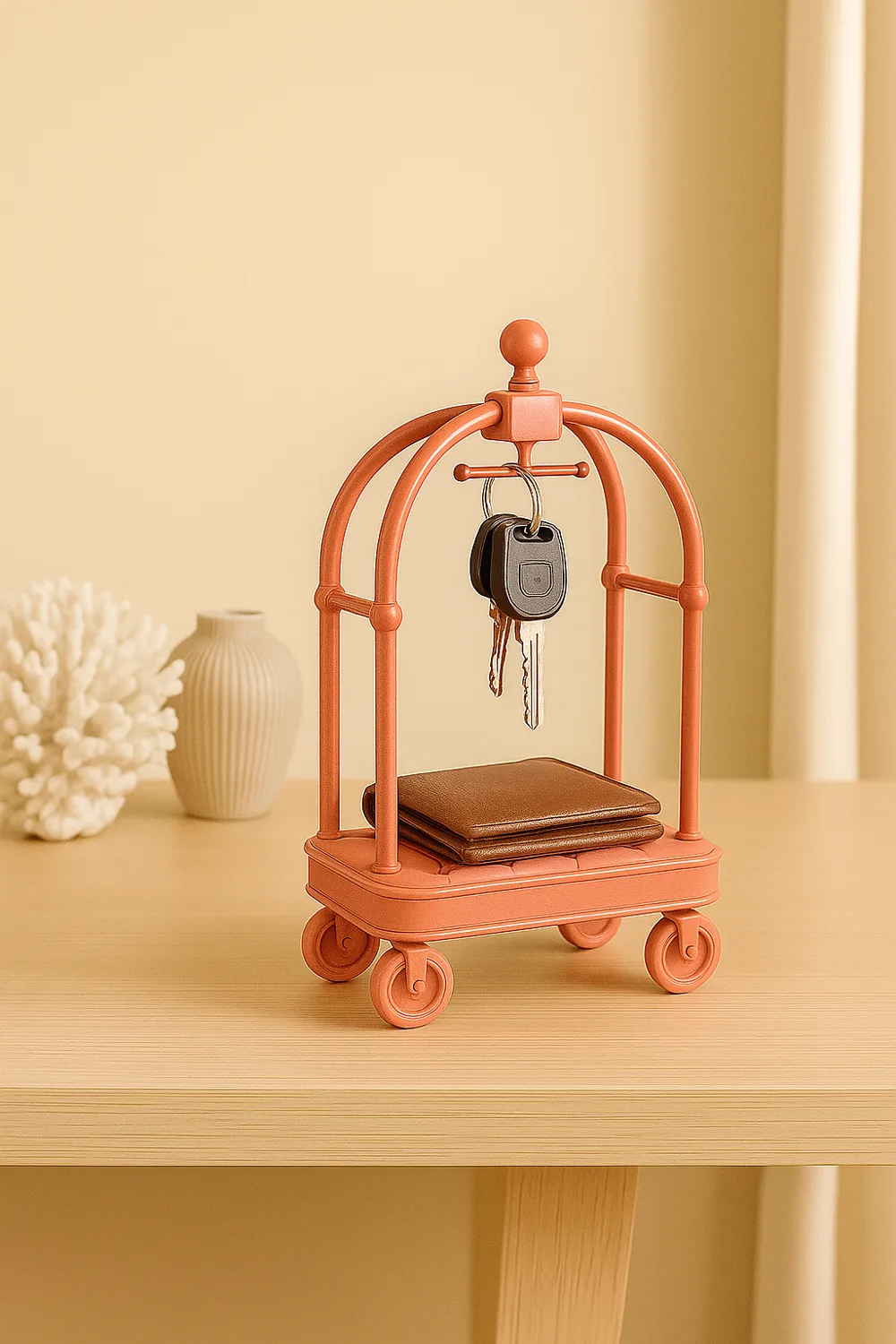 Mini Hotel Luggage Cart Valet Tray — example colour. Includes: One finished item supplied; display accessories are excluded. Approximate dimensions (Width × Depth × Height): 1 supplied: 102.7 × 68.8 × 177.8 mm.