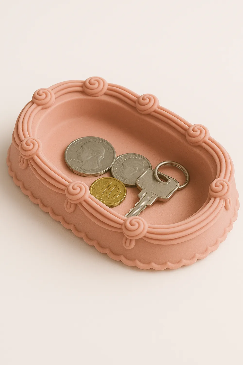 Vintage Icing & Rosette Catchall Tray — example colour. Includes: One finished item supplied; display accessories are excluded. Approximate dimensions (Width × Depth × Height): 1 supplied: 152.4 × 101.6 × 23.9 mm.