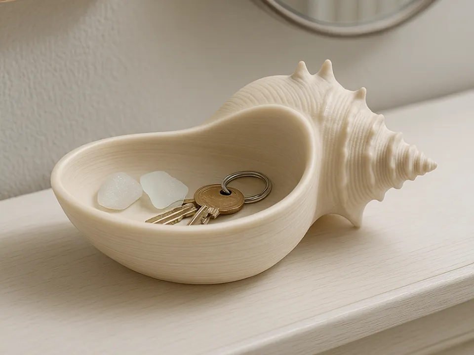 Textured Conch Shell Catchall Tray — example colour. Includes: One finished item supplied; display accessories are excluded. Approximate dimensions (Width × Depth × Height): 1 supplied: 153.7 × 134.7 × 67.4 mm.