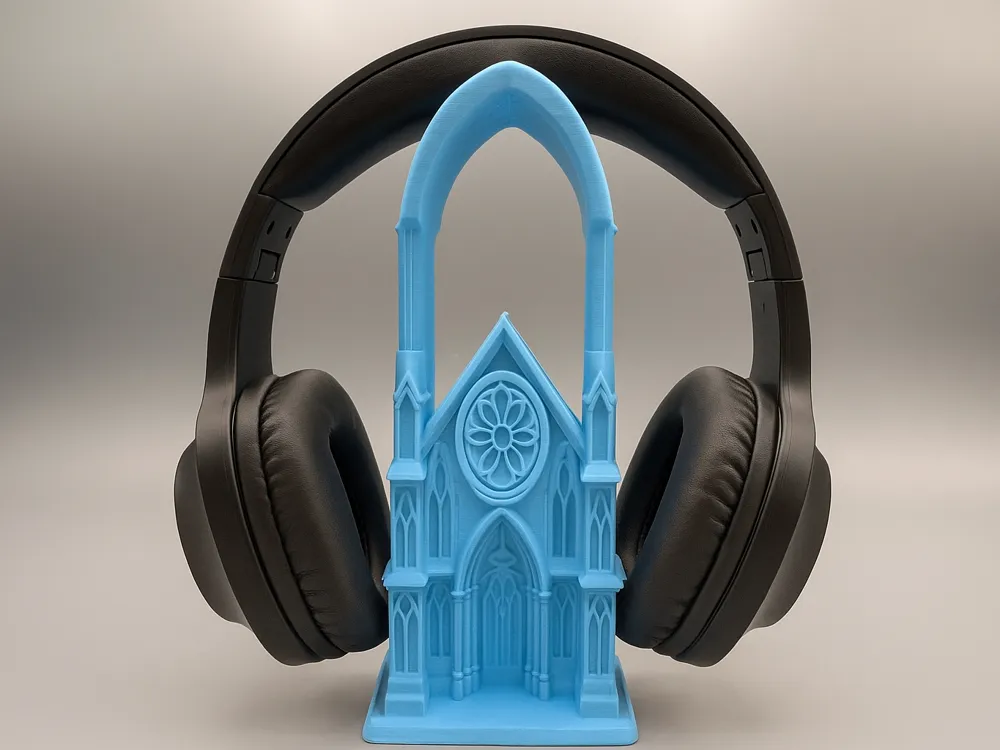 Gothic Cathedral Headphone Stand — example colour. Includes: One finished item supplied; display accessories are excluded. Approximate dimensions (Width × Depth × Height): 1 supplied: 81.3 × 76.2 × 203.2 mm.